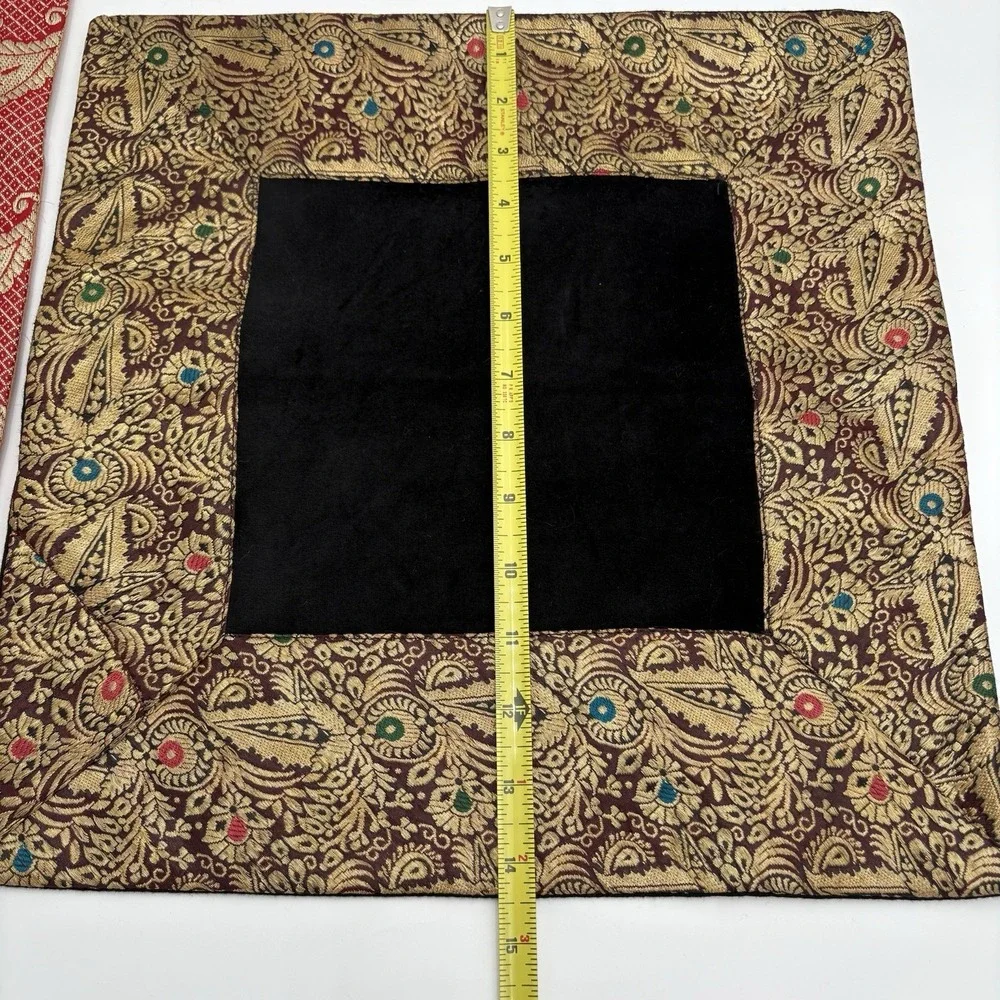 Handcrafted Silk/ Velvet Embroidered Pillow Covers 14x14 Pr Of 2 Black Red‎